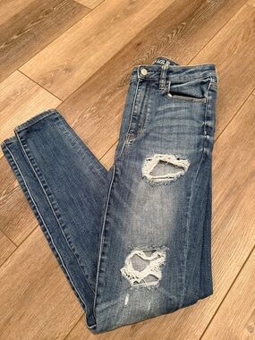 American Eagle Outfitters Distressed High-Rise Skinny Jeans - Blue